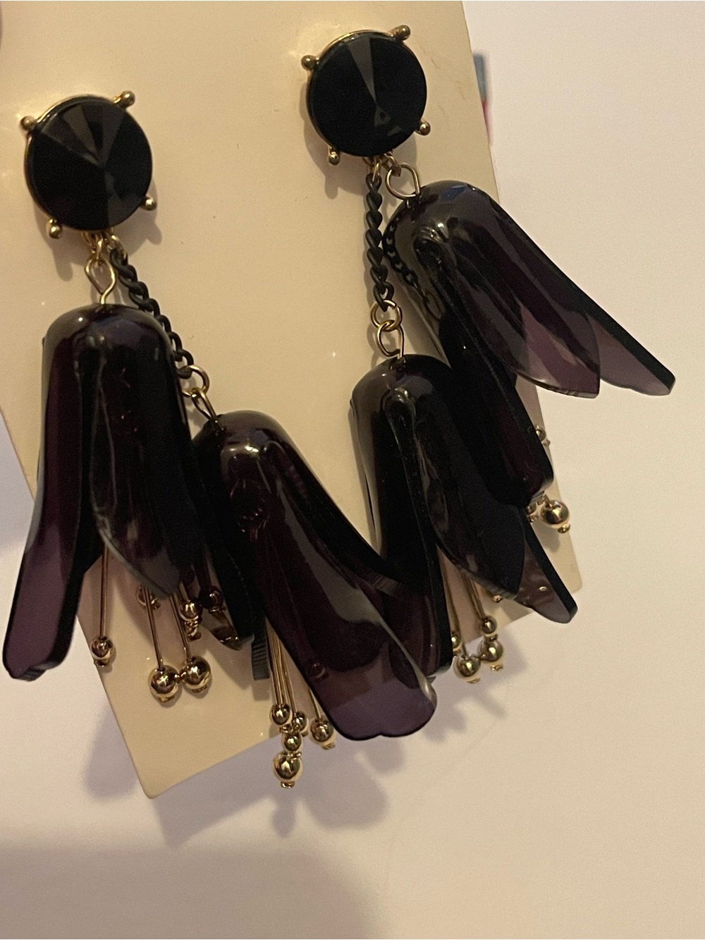 H&M Earrings Statement Big Black Flowers NWT Party Cocktail Dangle Drop